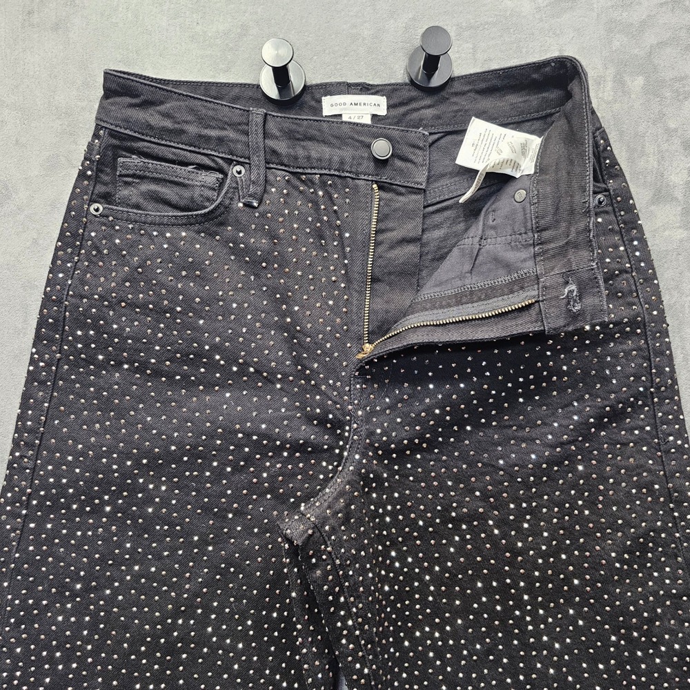 GOOD AMERICAN Good Ease Black Studded Wide Leg Jeans 4/27 GRNW828B